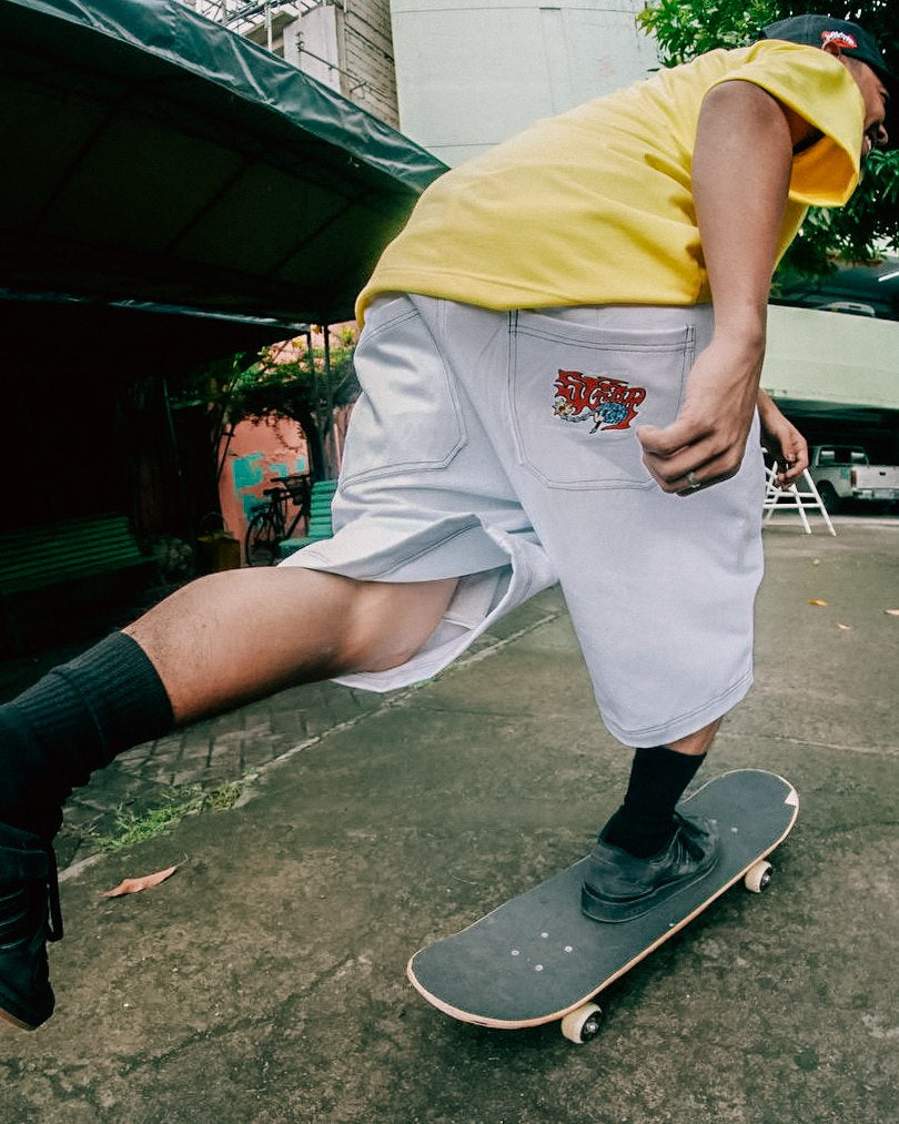 STRAP SPIKE LOGO SHORT PANTS WHITE