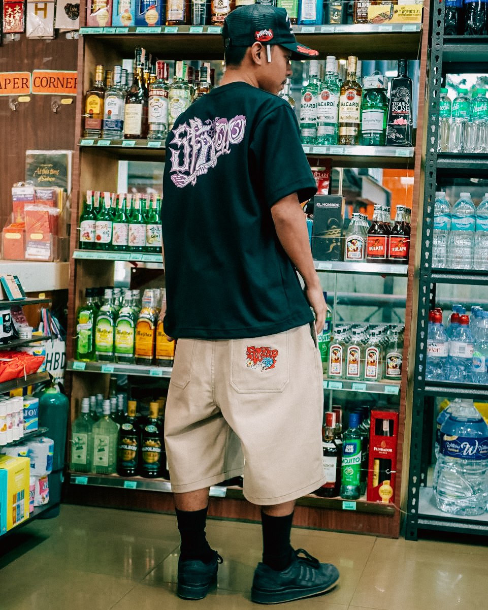 STRAP SPIKE LOGO SHORT PANTS KHAKI