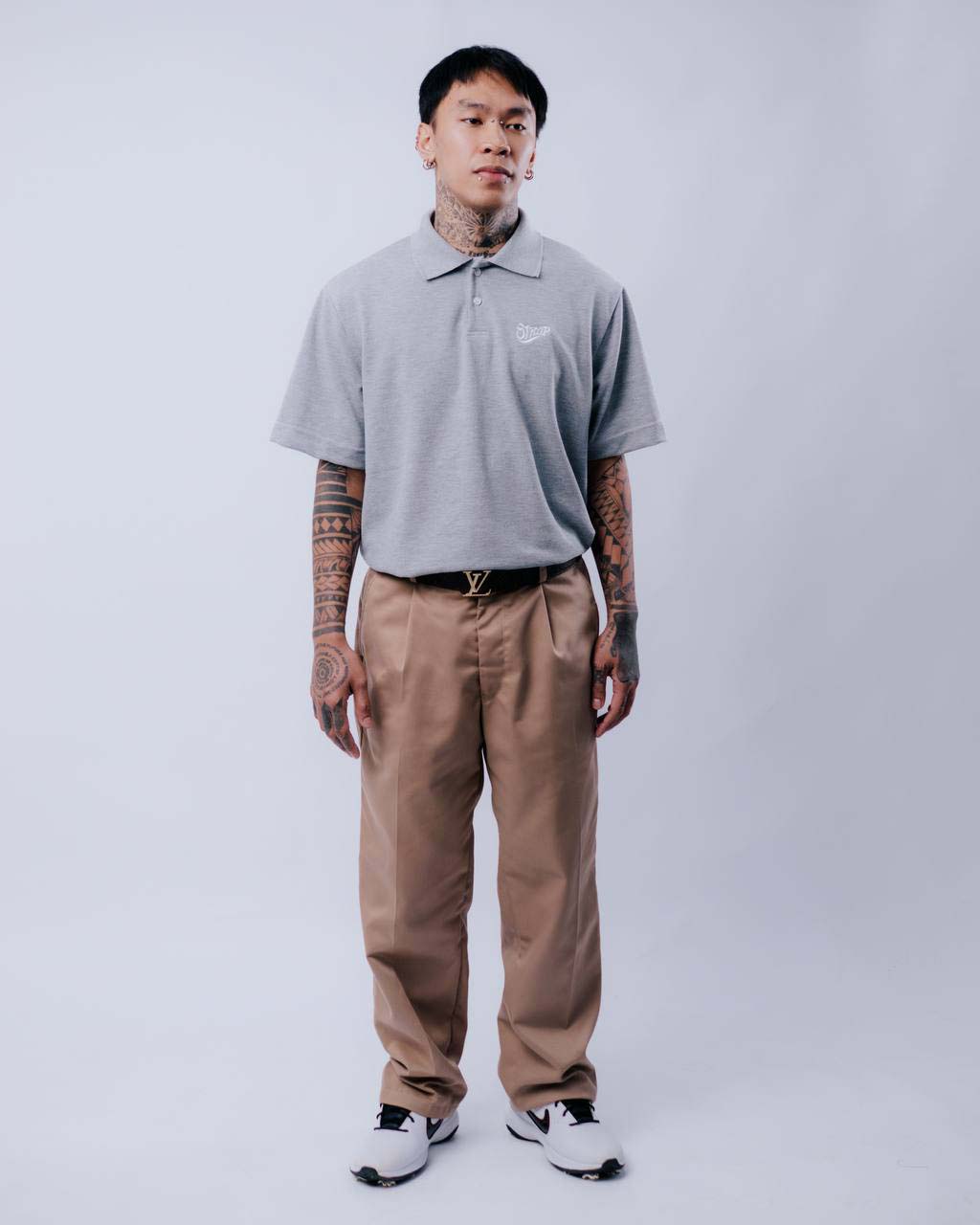 STRAP BASIC POLO SHIRT HEATHER GREY