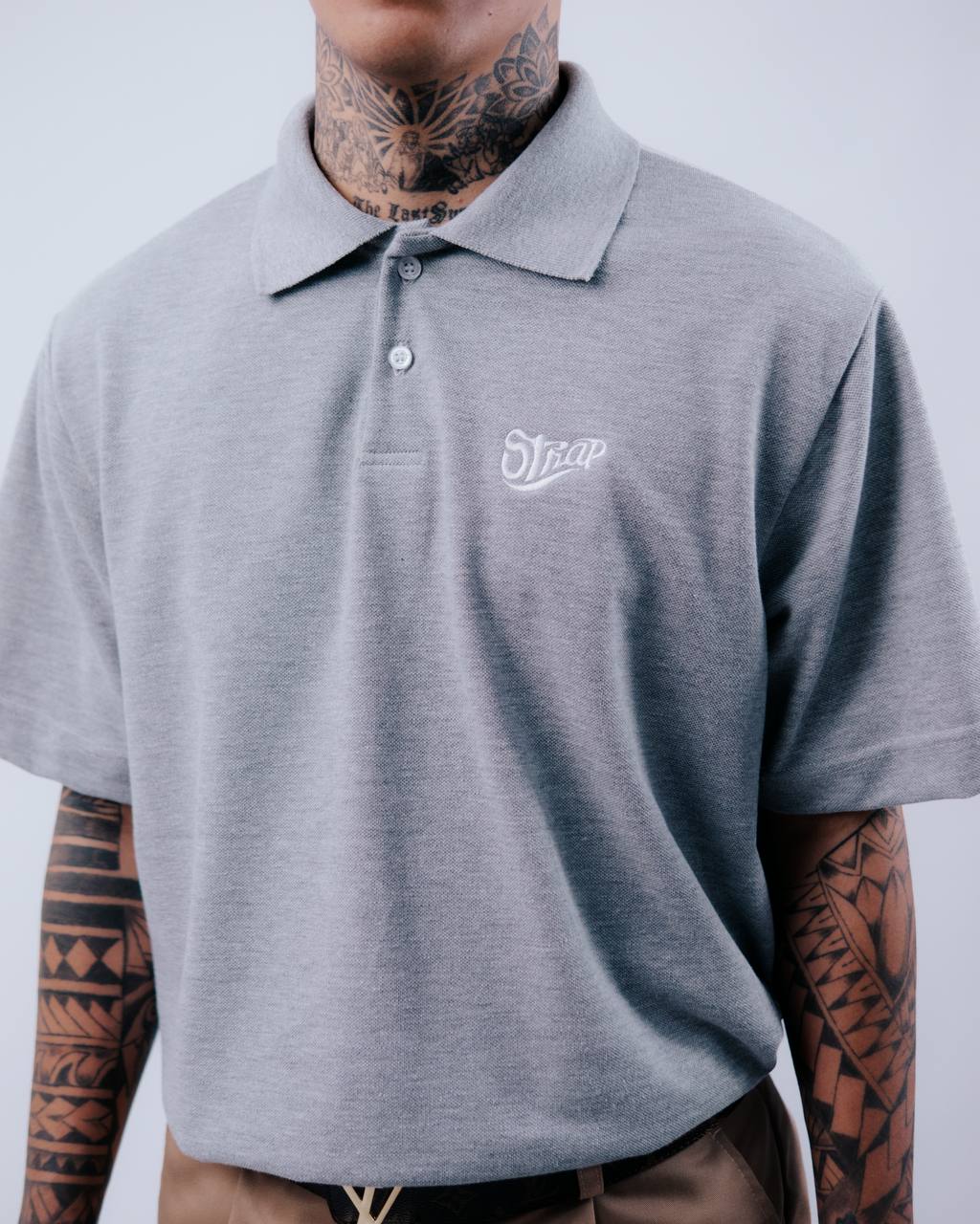 STRAP BASIC POLO SHIRT HEATHER GREY