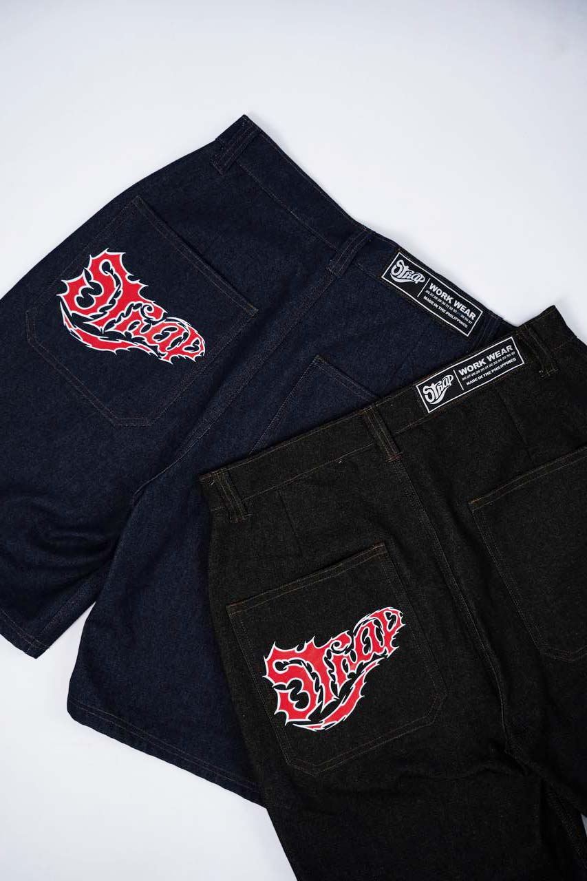 STRAP HERITAGE DENIM JORTS BLACK
